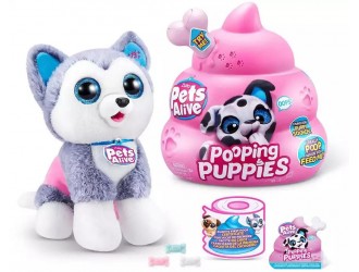 Jucarie de plus surpriza Catelus Interactiv, Pooping Puppies Pets Alive