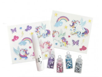 Set cu tatuaje temporare 24 buc. si sclipici Casuelle Unicorn