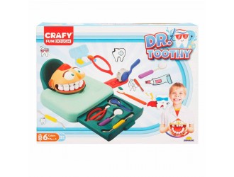 Set cu pasta de modelat si accesorii Doctorul Maseluta, DR.TOOTHY Crafy Fun Dough 6x50 gr. 9 accesorii