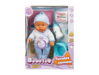 Papusa bebelus Bebelou 35 cm, Dollz n More, Toilet Time, cu functii, sunete si accesorii, 2 tipuri roz/albastru
