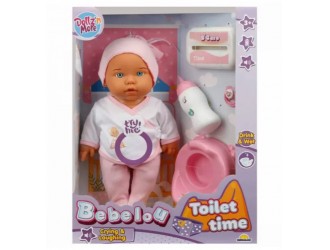 Papusa bebelus Bebelou 35 cm, Dollz n More, Toilet Time, cu functii, sunete si accesorii, 2 tipuri roz/albastru