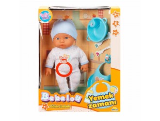  Papusa bebelus 35 cm Bebelou, Dollz n More, Lunch Time, cu sunete si accesorii, 2 tipuri roz/albastru