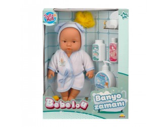 Papusa bebelus 35 cm Bebelou, Dollz n More, Bath Time, 2 tipuri roz/albastru