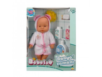 Papusa bebelus 35 cm Bebelou, Dollz n More, Bath Time, 2 tipuri roz/albastru