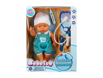 Papusa bebelus 35 cm Bebelou, Dollz n More, @ the Doctor's, cu sunete si accesorii, 2 tipuri roz/albastru