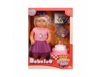 Papusa Bebelou Birthday Party cu fusta roz sau violet si accesorii, Dollz n More, 40 cm