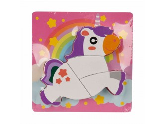 Puzzle din lemn Unicorn, 4 piese, Woody