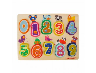 Puzzle din lemn Cifre - Animale Vesele Top Bright