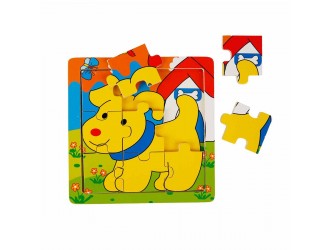 Puzzle din lemn Animale 9 el. 15 x 1 x 15 cm, diverse tipuri,  Woody