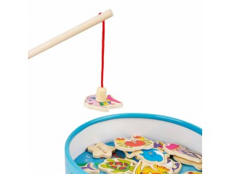 Joc din lemn Pescuitul Magnetic in cutie rotunda 22,5 x 6,2 cm Woody