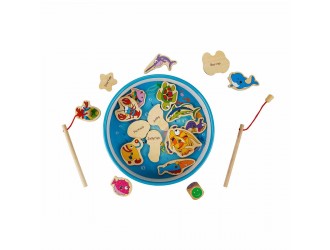 Joc din lemn Pescuitul Magnetic in cutie rotunda 22,5 x 6,2 cm Woody