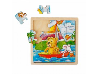Puzzle din lemn Animale 20 el.  19,5 x 1 x 19,5 cm diverse tipuri Woody