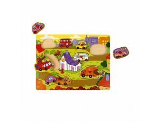 Puzzle din lemn Transport, cu buton, 8 el. 30 x 22,5 cm. 2 tipuri