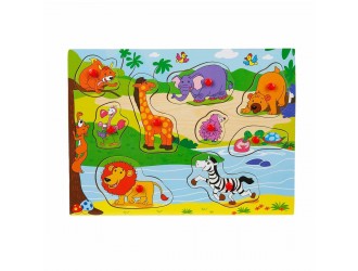  Puzzle din lemn cu butoane Animale diverse tipuri