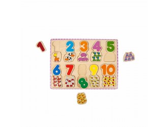 Puzzle din lemn Cifre-Animale 30 x 22,5 cm. 2 tipuri Woody