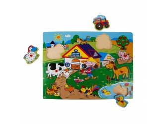 Puzzle din lemn cu butoane Ferma 9 el. 40 x 30 cm Woody