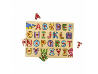 Puzzle din lemn cu buton Litere Alfabet englez 26 el. 29,5 x 1 x 22 cm Woody