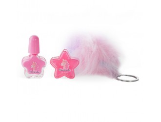Set lac de unghii, balsam de buze si breloc pufos, Little Unicorn, Martinelia