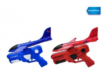 Avion din polistiren cu lansator pistol 22,5 cm albastru/rosu
