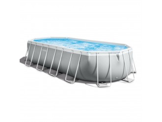 Piscina Ovala Intex Prism Frame, Cadru Metalic Galvanizat, 503 x 274 x 122 cm, 13365 L, Set Complet: Pompa, Scara, Prelata si Covoras