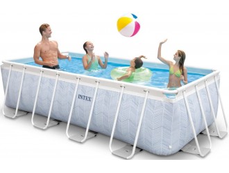 Piscina Dreptunghiulara Intex Chevron Prism Frame, 400 x 200 x 100 cm, 6836 L, Set Complet: Pompa si Scara de Acces