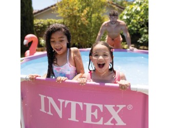Piscina cu cadru metalic Intex Pink Edition, Roz, 244 x 76 cm, 2843 L, Tehnologie Super-Tough, Montaj 30 min