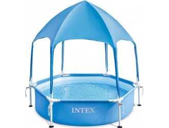 Piscina cu cadru metalic Intex pentru copii, cu Baldachin Parasolar, 183 x 38 cm, 700 L, protectie UV