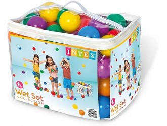 Set 100 Mingi Colorate Intex pentru Centre de Joaca, Diametru 8 cm, Plastic Moale si Sigur, include Geanta Transport