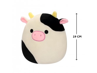 Jucarie de plus 19 cm, Connor Vacuta alba cu pete negre, Squishmallows