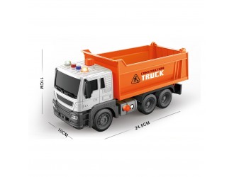 Camion cu remorca, portocaliu, cu frictiune si buton presiune, sunete si lumini 1:16, jstoys