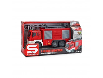 Masina de pompieri cu furtun de apa, cu frictiune, lumini si sunete, 1:16, jstoys