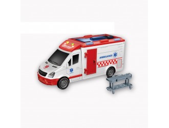 Ambulanta cu frictiune si usi care se deschid, sunete si lumini, 1:16, jstoys