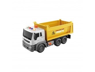 Camion cu remorca, galben, cu frictiune si buton presiune, sunete si lumini 1:16, jstoys