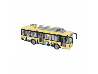 Troleibuz galben cu frictiune si usi care se deschid, sunete si lumini, 1:16, jstoys