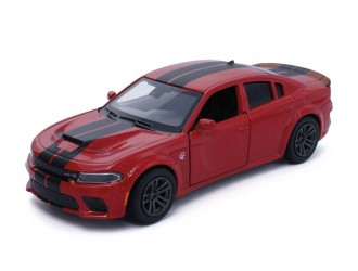 Macheta auto Dodge Charger, rosu cu dungi negre, 1:36, mecanism pull-back, LHD, TAYUMO