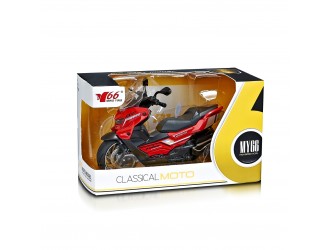 Jucarie Motocicleta rosie Classic Moto, 1:12 din metal, cu sunete si lumini, mecanism pull-back, 3 culori,