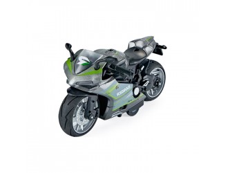 Jucarie Motocicleta gri-verde Classical Moto, din metal 1:12, cu sunete si lumini