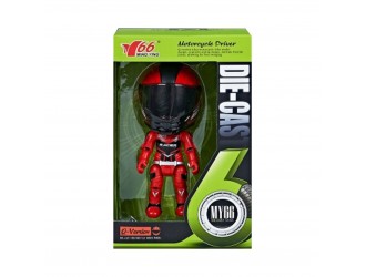  Casca din metal cu figurina motociclist cu articulatii, rosu/albastru