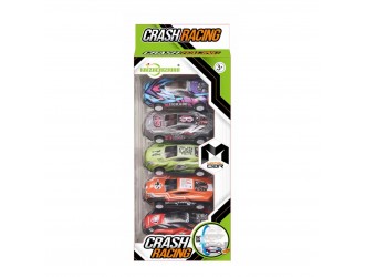 Set cu 5 masini din metal, mecanism pull-back Crash Racing in asortiment