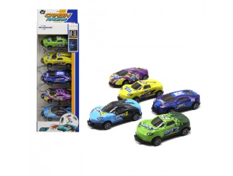 Set cu 5 masini din metal diferite, functie salt in fata