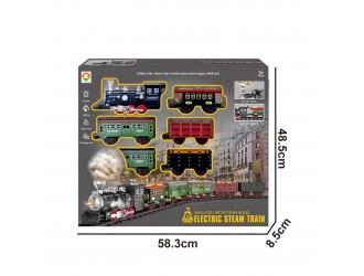 Set Tren Retro negru cu cale ferata si 5 vagoane, sunete, lumini, efect fum