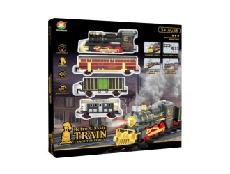 Set Tren cu cale ferata si 3 vagoane, sunete, lumini, efect fum