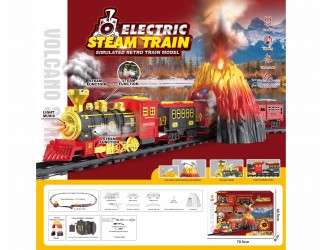 Set Tren cu cale ferata Vulcan, 3 vagoane, sunete, lumini, 3 efecte fum, acumulator