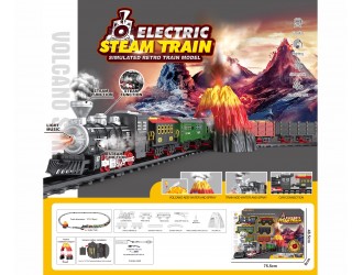 Set Tren Vulcan cu cale ferata, 5 vagoane, sunete, lumini, 3 efecte fum, acumulator