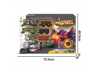 Set Tren Vulcan cu cale ferata, 5 vagoane, sunete, lumini, 3 efecte fum, acumulator