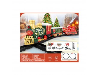 Set Tren Classic Christmas Santa cu cale ferata si 3 vagoane, sunete, lumini,