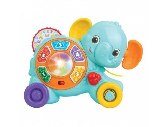 Jucarie interactiva si educativa Elefant cu sfoara de tras, sunete si lumini, engleza, Winfun