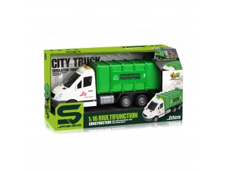 Camion de gunoi cu frictiune, lumini si sunete, 1:16, jstoys