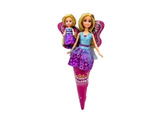 Set papusa 29 cm cu papusica 9 cm in cornet, 2 tipuri mov/piersic