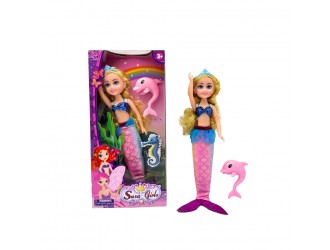 Papusa Sirena 33 cm, 2 tipuri, par blond/saten